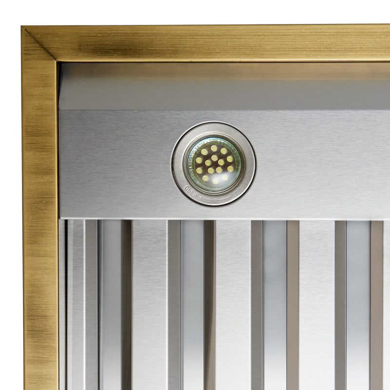FORNO Vittorio 48" 600 CFM Wall Mount Range Hood in White and Antique Brass Trim with Remote Control, FRHWM5078-48WHT