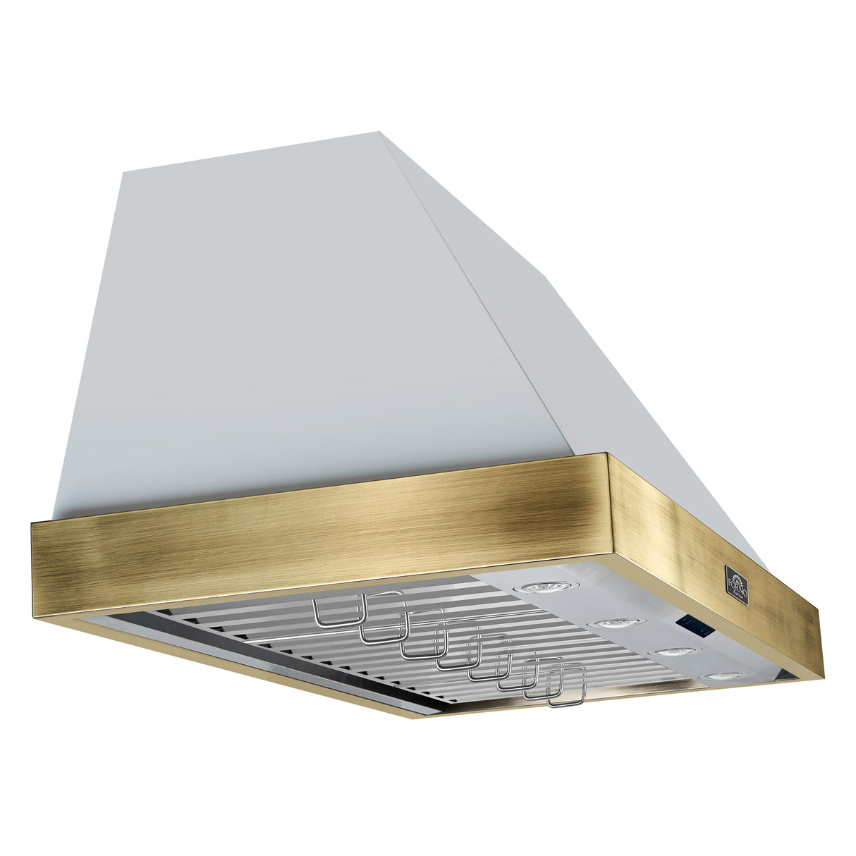 FORNO Vittorio 48" 600 CFM Wall Mount Range Hood in White and Antique Brass Trim with Remote Control, FRHWM5078-48WHT