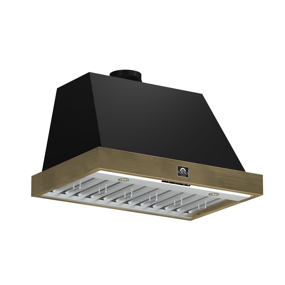 FORNO Vittorio 36" 600 CFM Wall Mount Range Hood in Black and Antique Brass Trim with Remote Control, FRHWM5078-36BLK