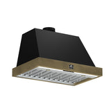 FORNO Vittorio 36" 600 CFM Wall Mount Range Hood in Black and Antique Brass Trim with Remote Control, FRHWM5078-36BLK