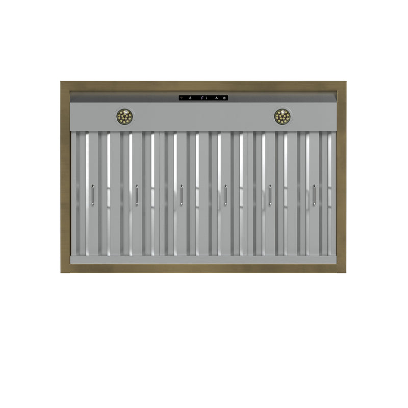 FORNO Vittorio 36" 600 CFM Wall Mount Range Hood in Black and Antique Brass Trim with Remote Control, FRHWM5078-36BLK