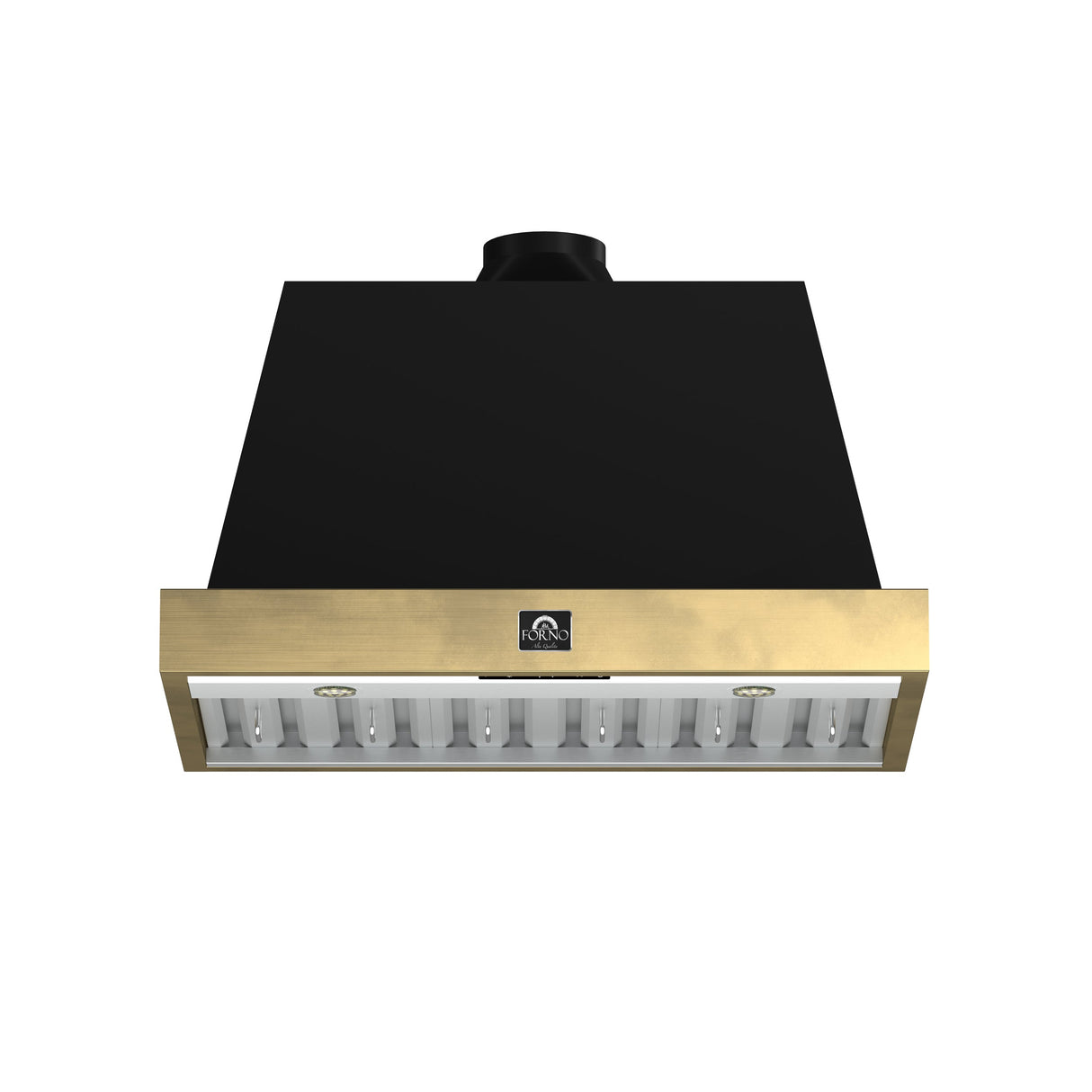 FORNO Vittorio 36" 600 CFM Wall Mount Range Hood in Black and Antique Brass Trim with Remote Control, FRHWM5078-36BLK