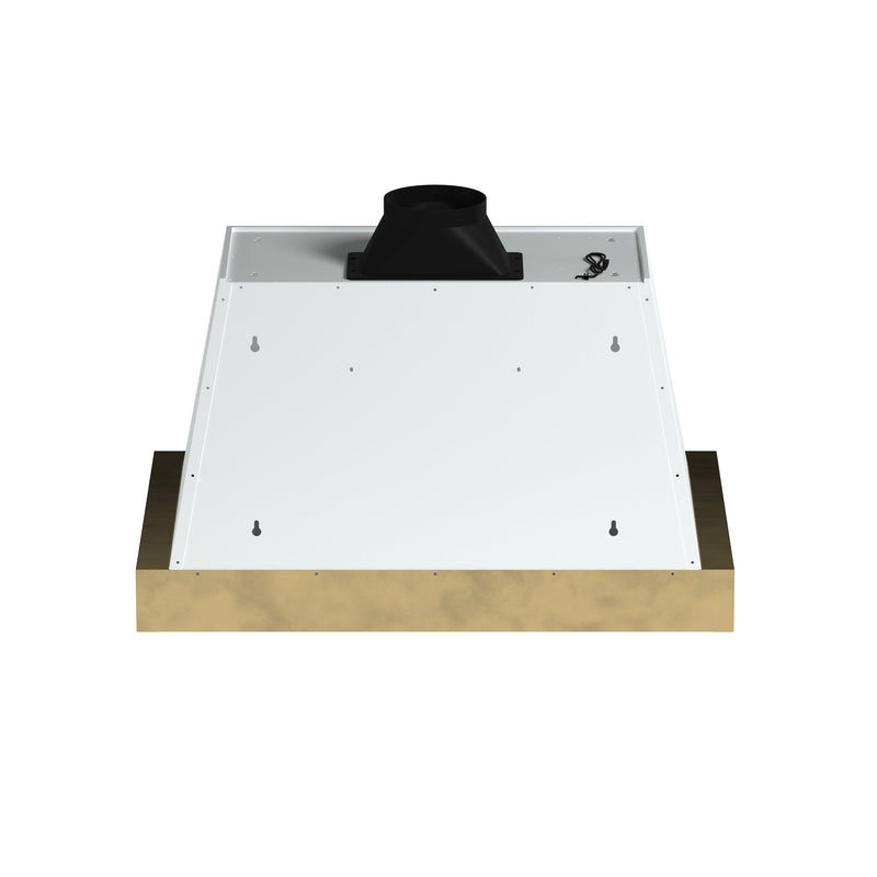 FORNO Vittorio 36" 600 CFM Wall Mount Range Hood in White and Antique Brass Trim with Remote Control, FRHWM5078-36WHT