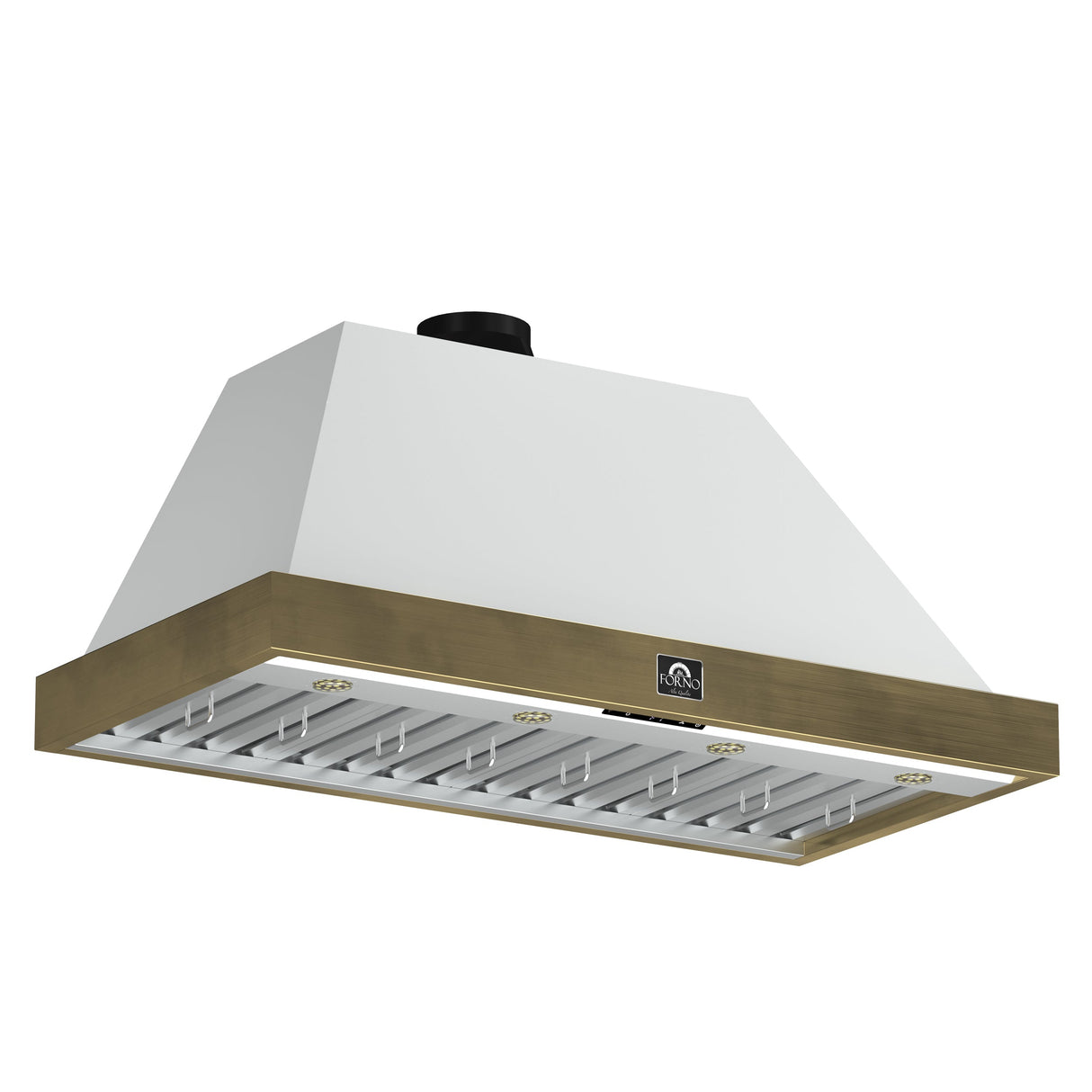 FORNO Vittorio 48" 600 CFM Wall Mount Range Hood in White and Antique Brass Trim with Remote Control, FRHWM5078-48WHT