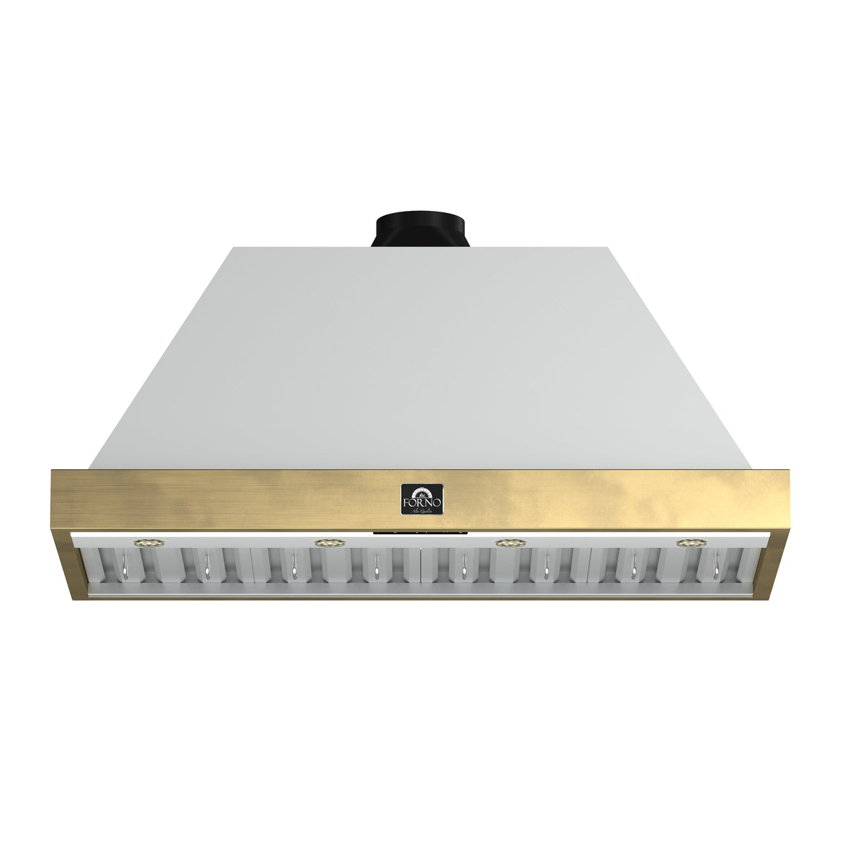 FORNO Vittorio 48" 600 CFM Wall Mount Range Hood in White and Antique Brass Trim with Remote Control, FRHWM5078-48WHT