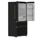 FORNO Espresso Luigi 33" 18 cu. ft. French Door Refrigerator in Black with Antique Brass Handles, FFFFD1791-33BLK