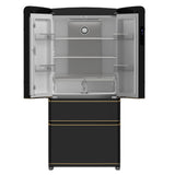 FORNO Espresso Luigi 33" 18 cu. ft. French Door Refrigerator in Black with Antique Brass Handles, FFFFD1791-33BLK