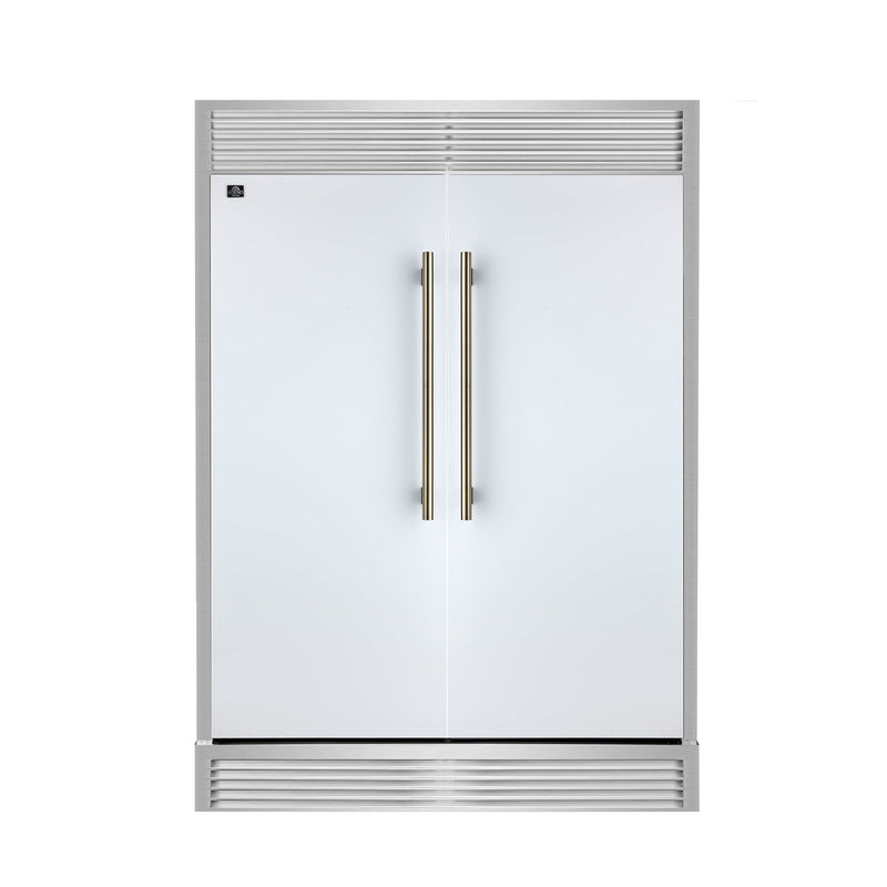 FORNO Maderno 60" 27.2 cu.ft. Convertible Refrigerator and Freezer with Grill Trim Kit in White with Antique Brass Handles, FFFFD1722-60SG-WHT