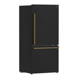 FORNO Espresso Milano 31" 17.2 cu. ft. Right Swing Refrigerator and Bottom Freezer in Black with Antique Brass Handles, FFFFD1785-31BLK