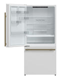 FORNO Espresso Milano 31" 17.2 cu. ft. Left Swing Refrigerator and Bottom Freezer with Ice Maker in White and Antique Brass Handles, FFFFD1786-31WHT
