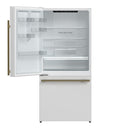FORNO Espresso Milano 62" 34.4 cu. ft. Side-By-Side Refrigerator with Ice Maker in White with Antique Brass Accents, FFFFD1787-60WHT