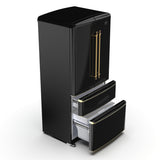 FORNO Espresso Luigi 33" 18 cu. ft. French Door Refrigerator in Black with Antique Brass Handles, FFFFD1791-33BLK