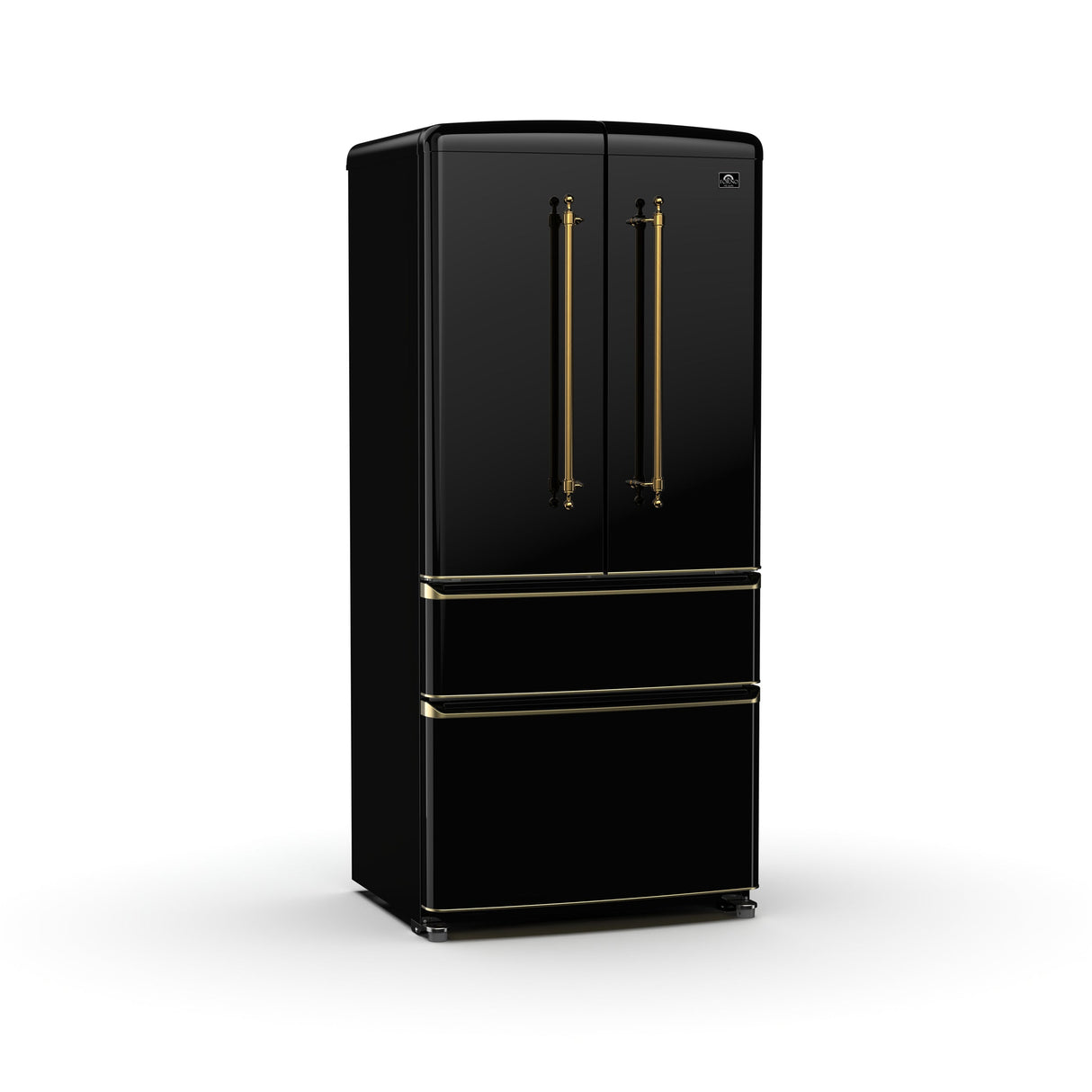 FORNO Espresso Luigi 33" 18 cu. ft. French Door Refrigerator in Black with Antique Brass Handles, FFFFD1791-33BLK