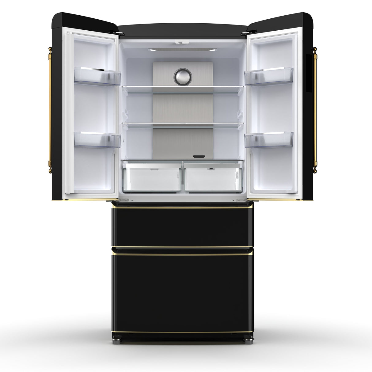 FORNO Espresso Luigi 33" 18 cu. ft. French Door Refrigerator in Black with Antique Brass Handles, FFFFD1791-33BLK