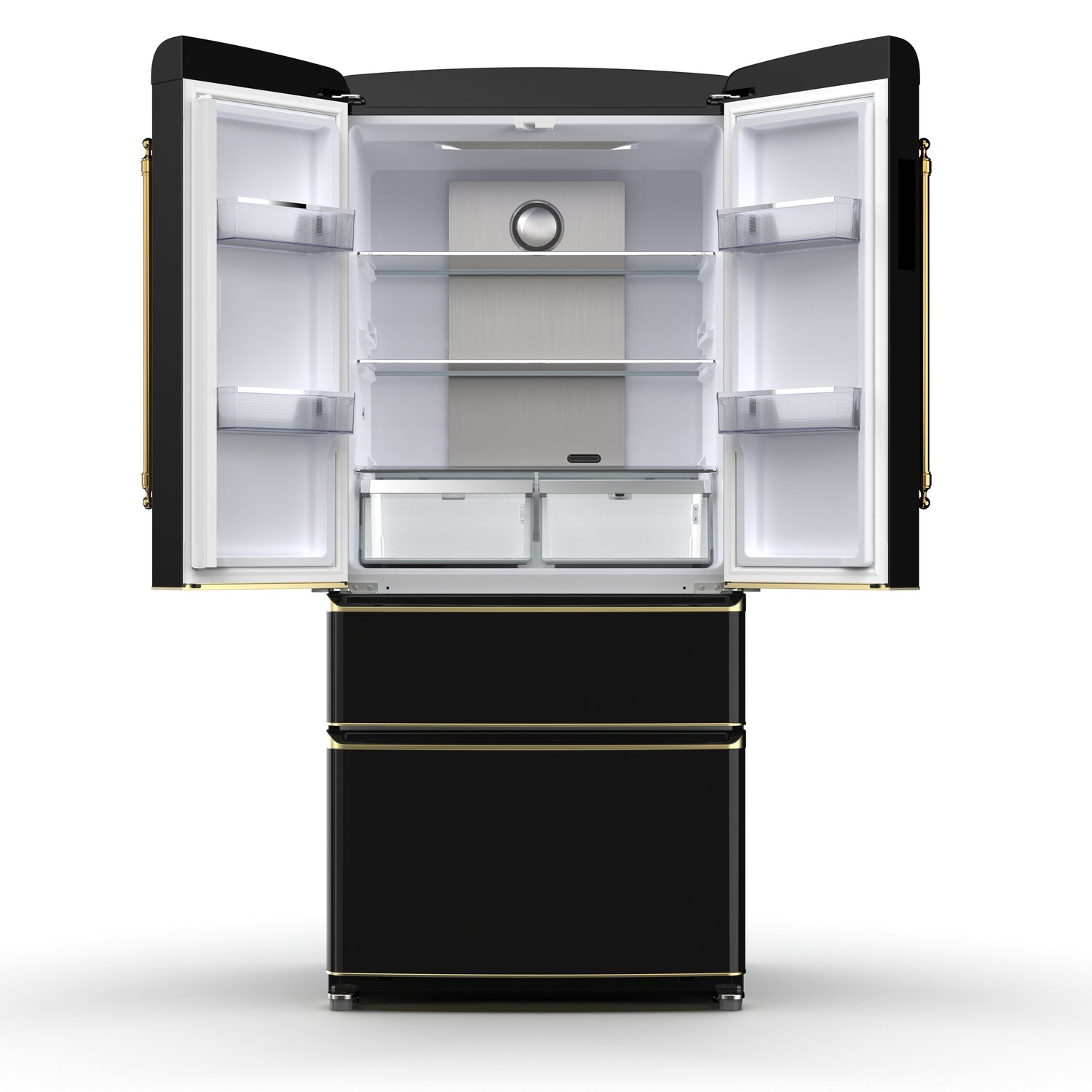 FORNO Espresso Luigi 33" 18 cu. ft. French Door Refrigerator in Black with Antique Brass Handles, FFFFD1791-33BLK