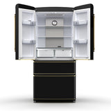FORNO Espresso Luigi 33" 18 cu. ft. French Door Refrigerator in Black with Antique Brass Handles, FFFFD1791-33BLK
