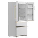 FORNO Espresso Luigi 33" 18 cu. ft. French Door Refrigerator in White with Antique Brass Handles, FFFFD1791-33WHT
