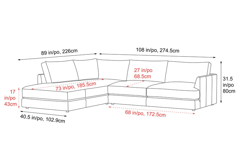 Valencia Serena Leather 2-Piece Left Bumper Chaise Sectional Sofa, Black
