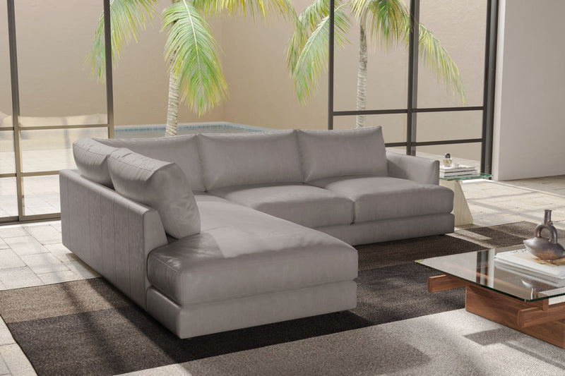 Valencia Serena Leather 2-Piece Left Bumper Chaise Sectional Sofa, Light Grey