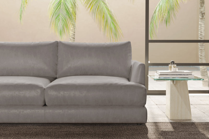 Valencia Serena Leather 2-Piece Left Bumper Chaise Sectional Sofa, Light Grey