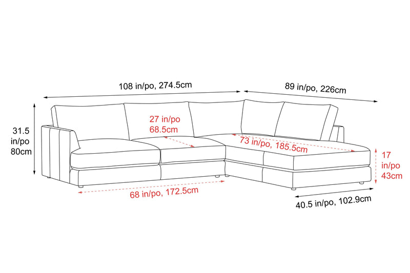 Valencia Serena Leather 2-Piece Right Bumper Chaise Sectional Sofa, Black