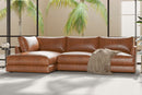 Valencia Serena Leather Three Seats with Left Chaise Sectional Sofa, Cognac