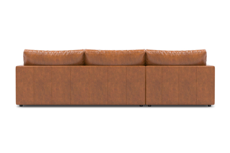 Valencia Serena Leather Three Seats with Left Chaise Sectional Sofa, Cognac