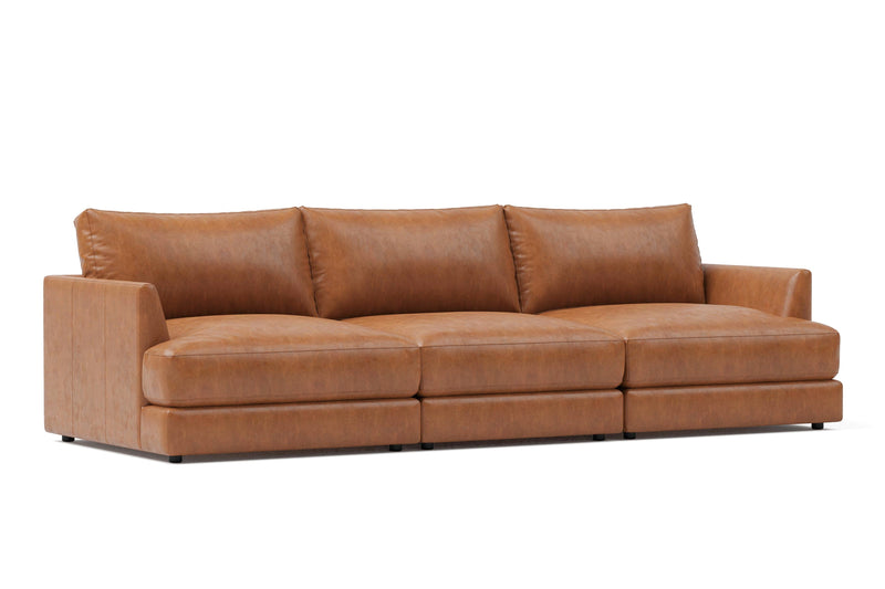 Valencia Serena Leather Three Seats Sectional Sofa, Cognac