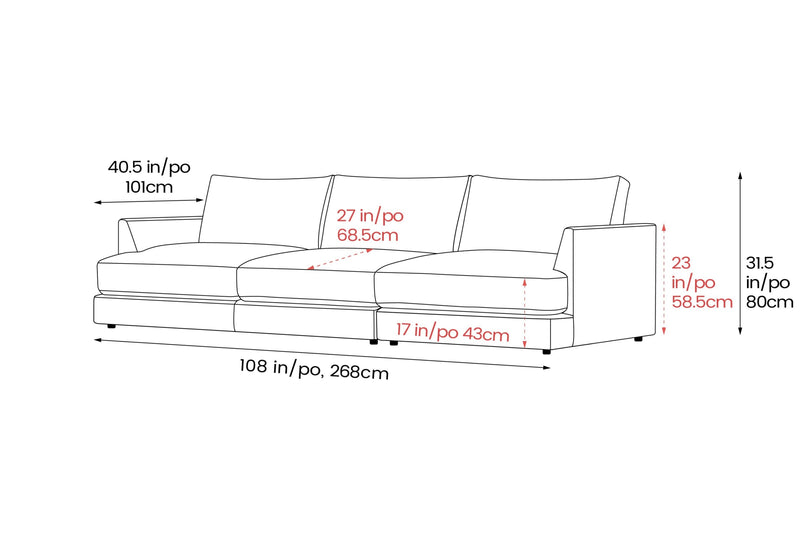 Valencia Serena Leather Three Seats Sectional Sofa, Light Grey