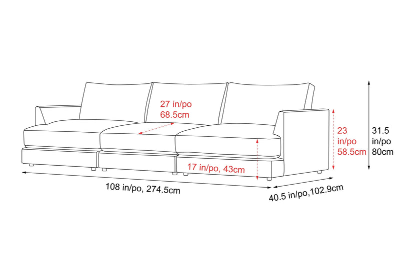 Valencia Serena Leather Three Seats Sectional Sofa, Brown