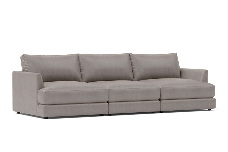 Valencia Serena Leather Three Seats Sectional Sofa, Light Grey