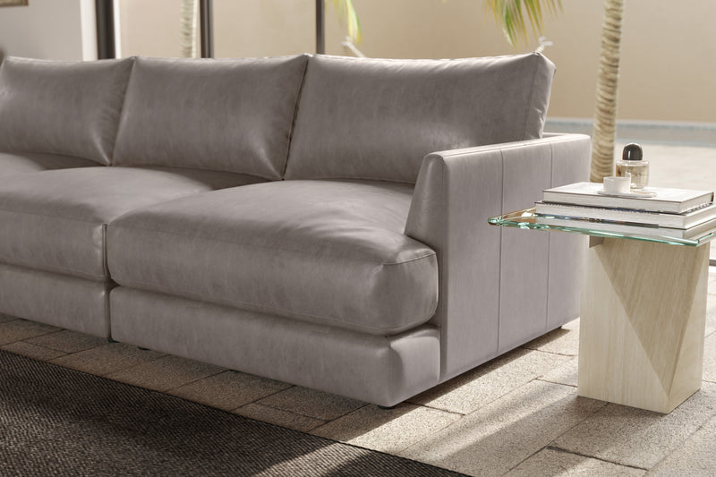 Valencia Serena Leather Three Seats Sectional Sofa, Light Grey