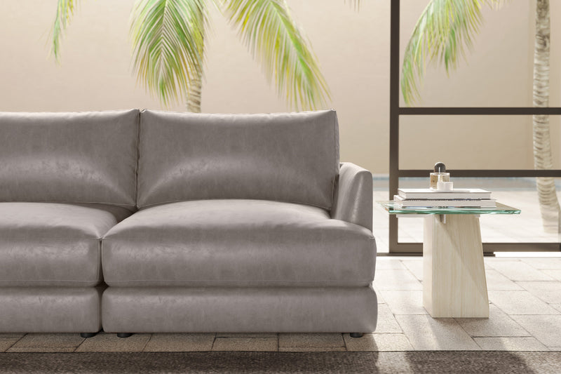 Valencia Serena Leather Three Seats Sectional Sofa, Light Grey
