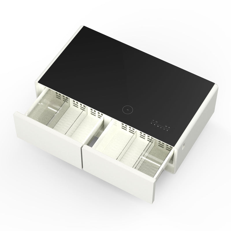 FORNO Evoluto  51" Smart Coffee Table – Dual Fridge Drawers, Bluetooth Audio, Wireless Charging, RGB Light in Black in White, FCTFR7006-51WHT