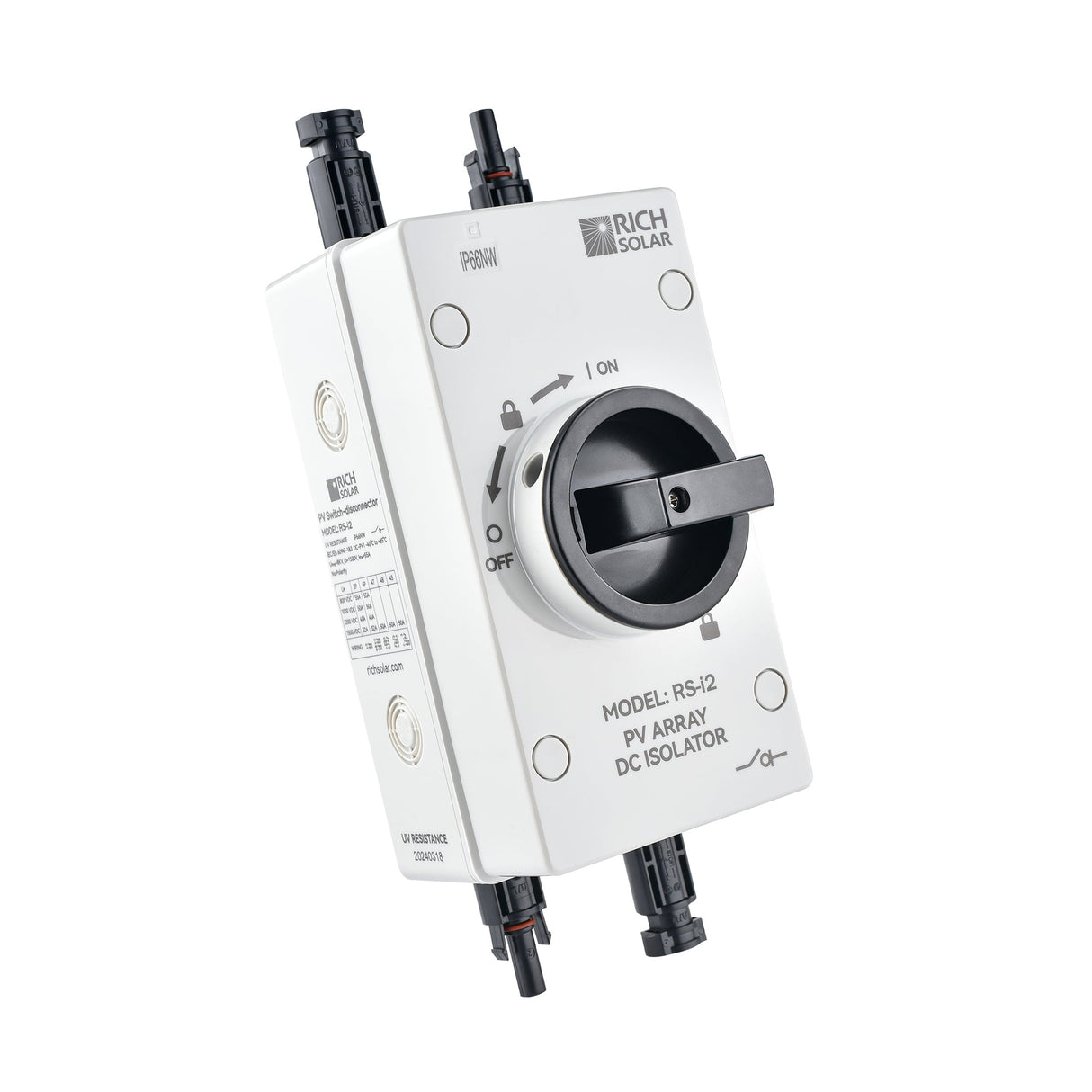 Solar PV DC Quick Disconnect Switch | Solar Array DC Quick Disconnect Switch | 1500 Volt 55 Amp | 2 Pole 1 String | Easy to Install