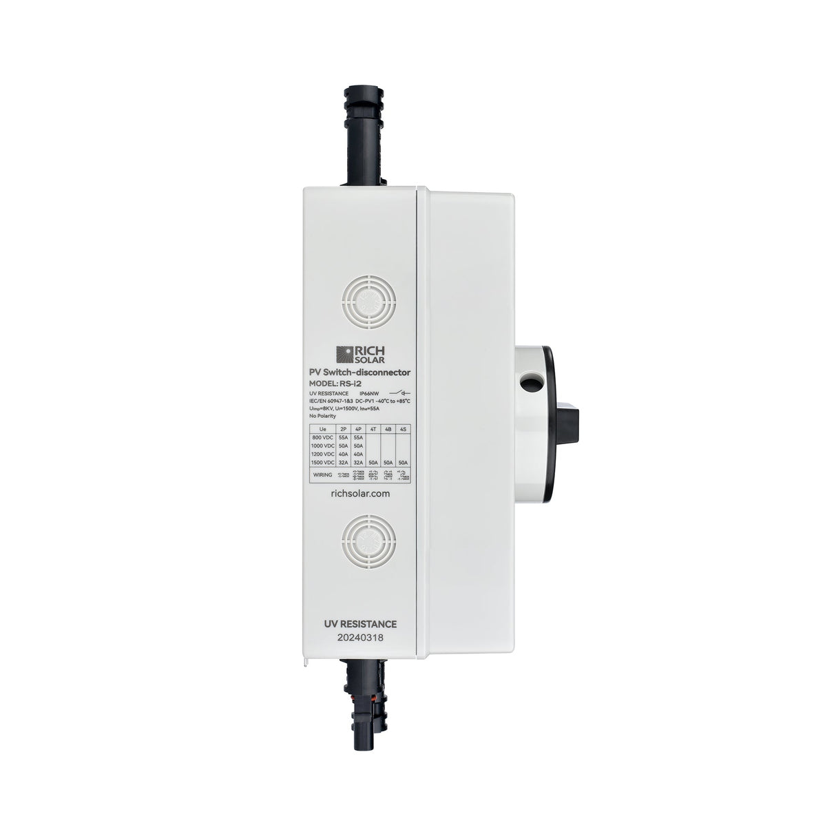 Solar PV DC Quick Disconnect Switch | Solar Array DC Quick Disconnect Switch | 1500 Volt 55 Amp | 2 Pole 1 String | Easy to Install