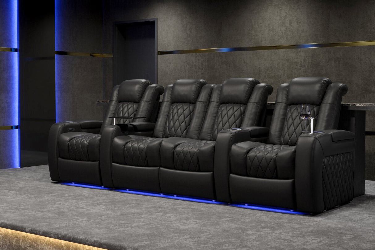 Valencia 2025 New Tuscany Italian Leather Home Theater Seating Row of 5, Midnight Black