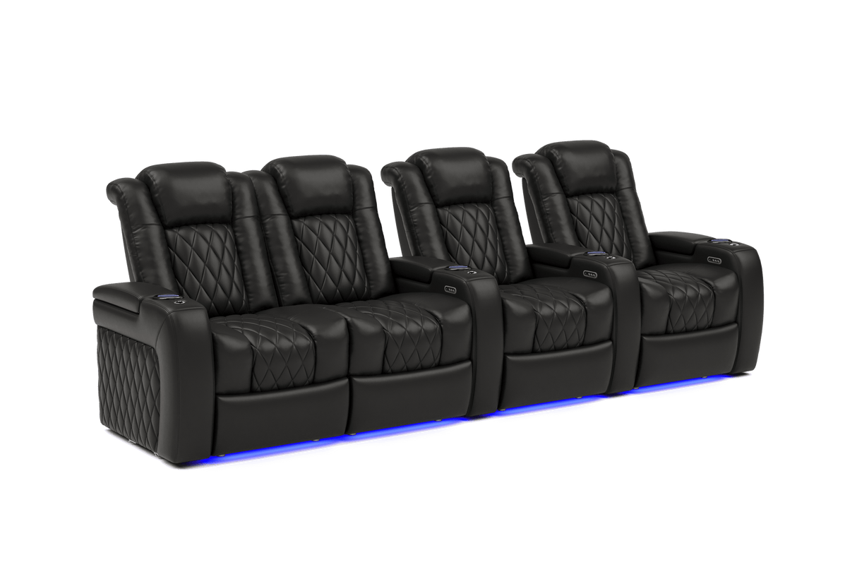 Valencia 2025 New Tuscany Leather Home Theater Seating Row of 4 Loveseat Left, Midnight Black