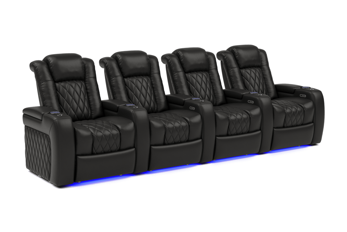 Valencia 2025 New Tuscany Italian Leather Home Theater Seating Row of 4, Midnight Black