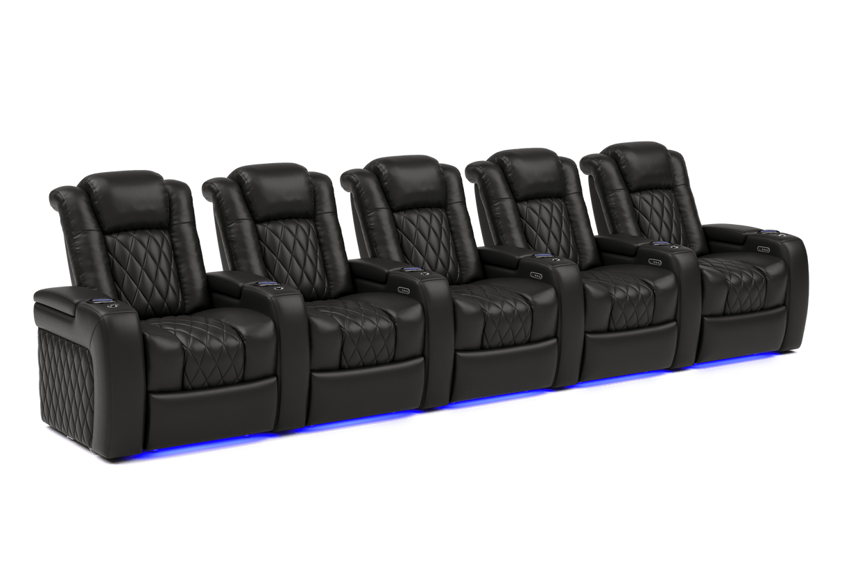 Valencia 2025 New Tuscany Italian Leather Home Theater Seating Row of 5, Midnight Black