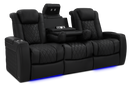 Valencia Tuscany Luxury Console Leather Home Theater Seating Row of 3 Dropdown Center, Onyx
