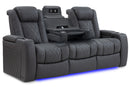Valencia 2025 New Tuscany Console Leather Home Theater Seating Row of 3 Dropdown Center, Charcoal Grey
