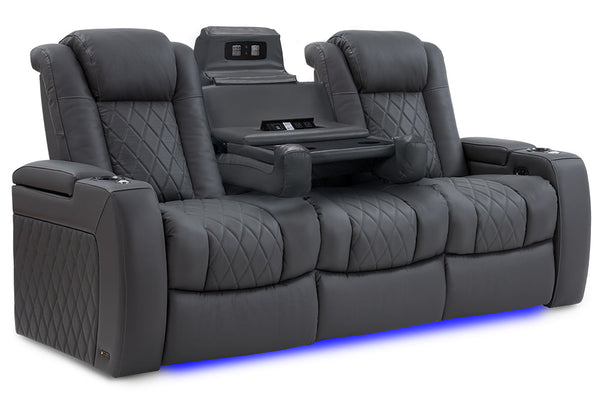 Valencia 2025 New Tuscany Console Leather Home Theater Seating Row of 3 Dropdown Center, Charcoal Grey