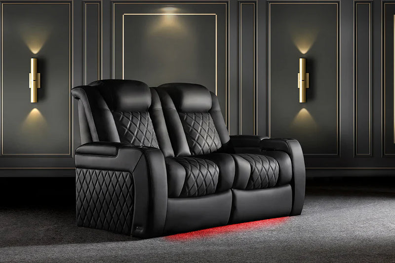Valencia 2025 New Tuscany XL Luxury Leather Home Theater Seating Row of 5, Onyx
