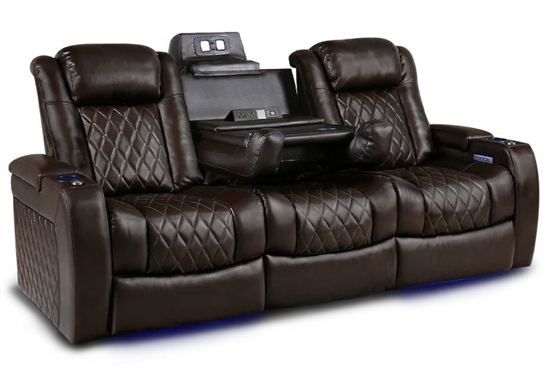 Valencia Tuscany XL Console Leather Home Theater Seating Heavy Duty Row of 3 Dropdown Center, Dark Chocolate