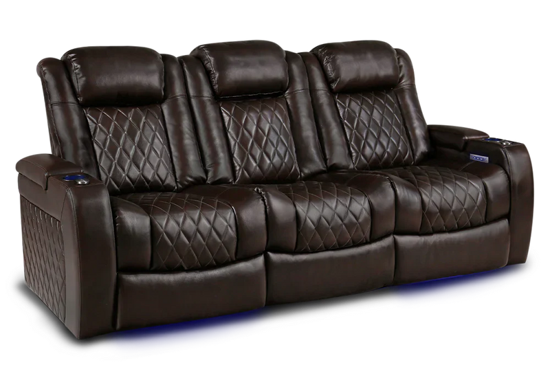 Valencia Tuscany XL Console Leather Home Theater Seating Heavy Duty Row of 3 Dropdown Center, Dark Chocolate