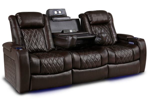 Valencia Tuscany XL Console Leather Home Theater Seating Row of 3 Dropdown Center, Dark Chocolate