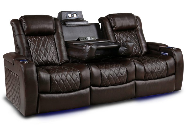Valencia Tuscany XL Console Leather Home Theater Seating Row of 3 Dropdown Center, Dark Chocolate