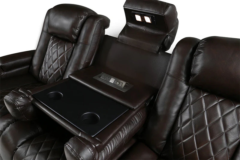 Valencia Tuscany XL Console Leather Home Theater Seating Row of 3 Dropdown Center, Dark Chocolate