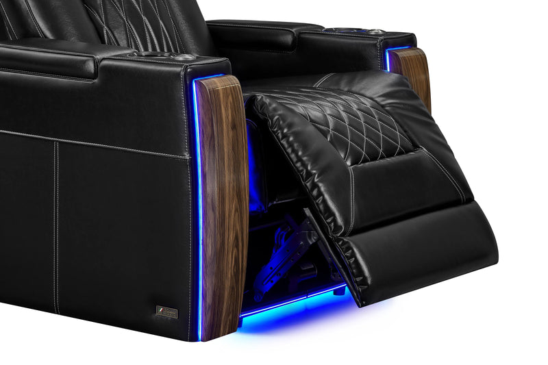 Valencia 2025 New Tuscany Executive Heat & Massage Leather Home Theater Seating Row of 2 Loveseat, Midnight Black